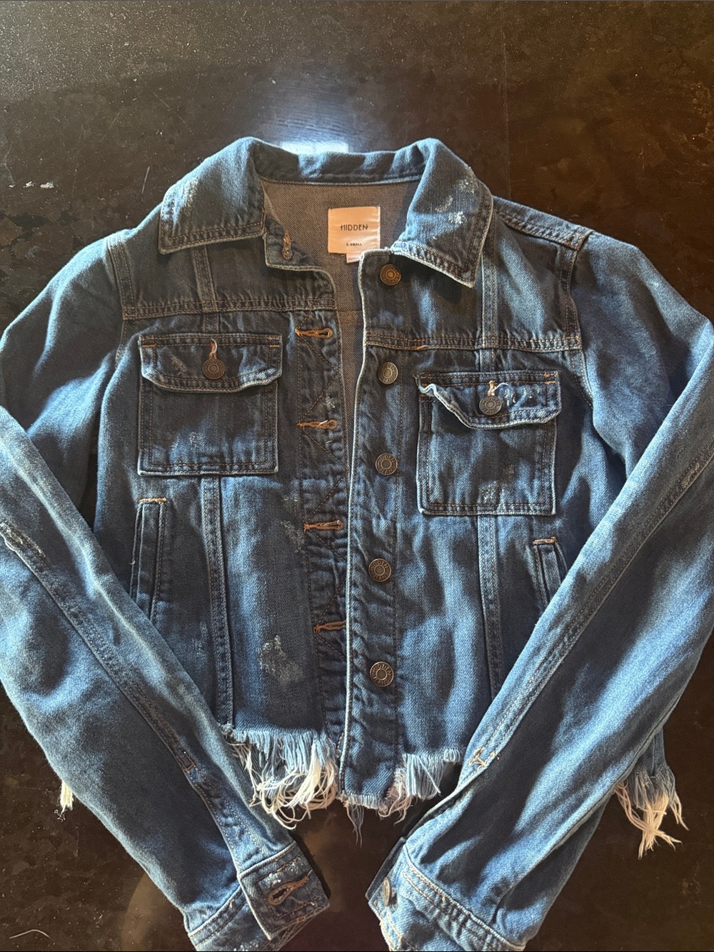 Hidden Jeans Cropped Distressed Denim Jacket - Blue